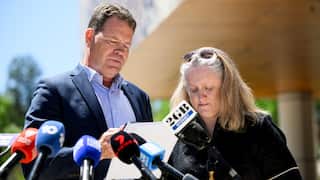 Jamie (left) and Peta James speaking briefly outside court following the handing down of findings in the coronial inquest into their daughter Lilie's death.
