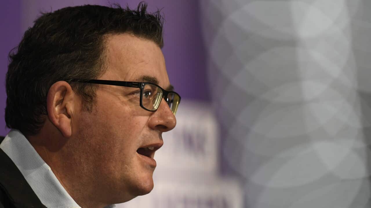 Victorian Premier Daniel Andrews speaks to the media during a press conference in Melbourne, Saturday, August 15, 2020. 
