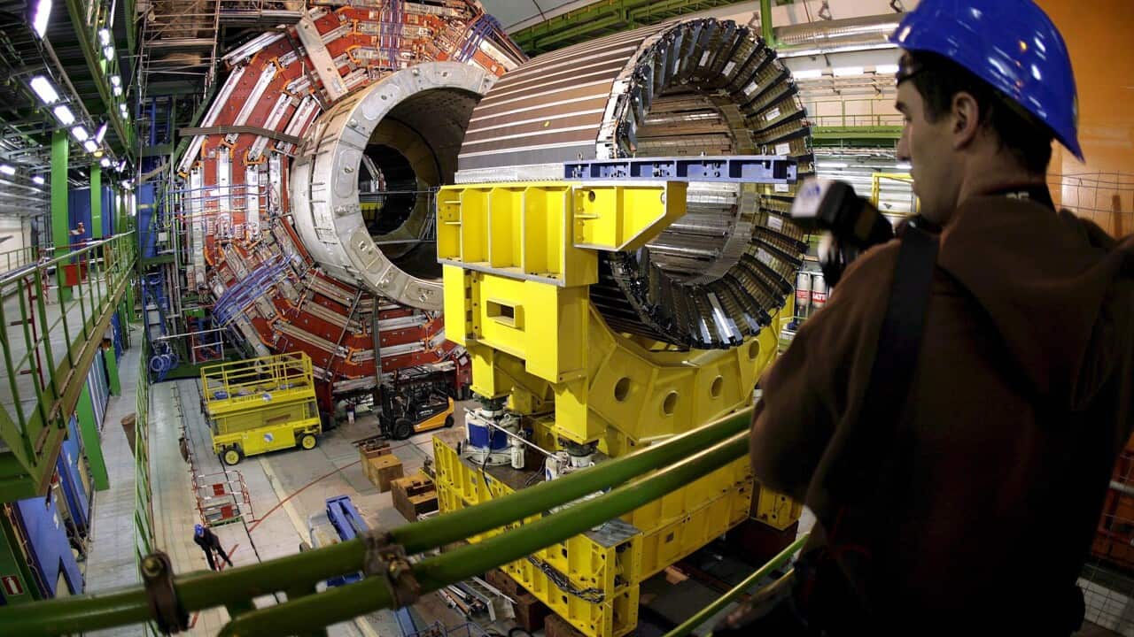 The magnet core of the world's largest superconducting solenoid magnet at the European Organization for Nuclear Research (CERN)'s Large Hadron Collider particule accelerator, in Geneva, Switzerland. (FILE: EPA/MARTIAL TREZZINI)