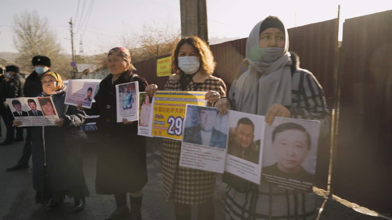 Mothers of sons detained in China protest at the Chinese consulate in Almaty, Kazakhstan.
