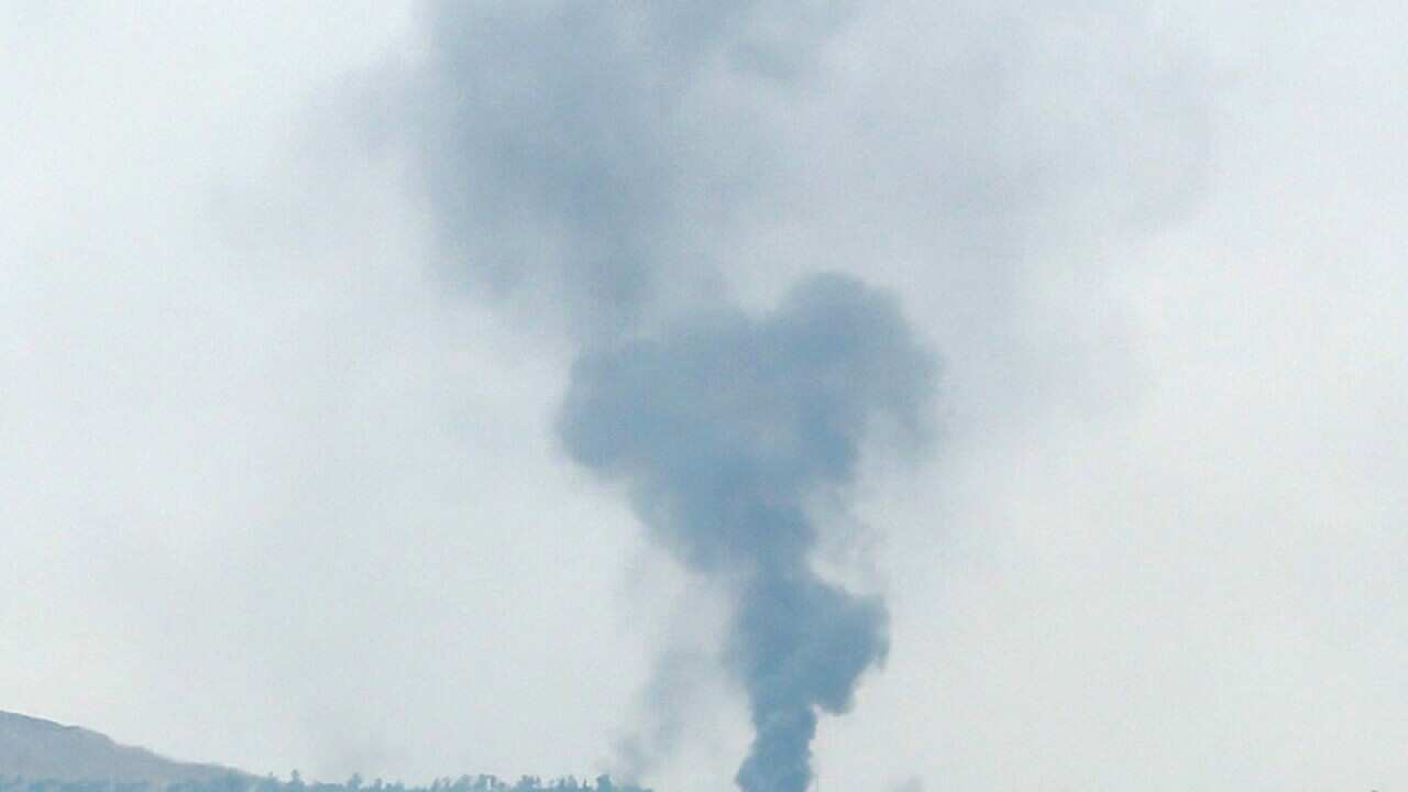 Smoke rises during airstrikes targeting Islamic State militants