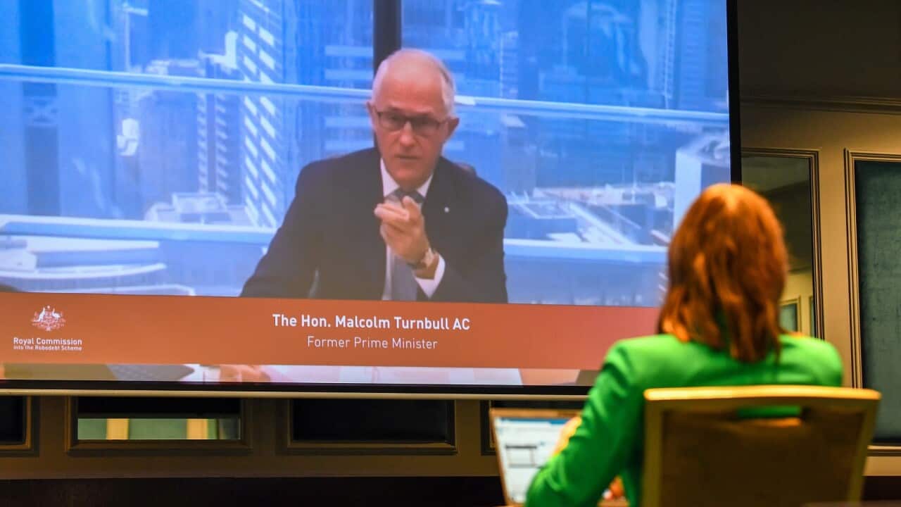 Former Prime Minister Malcolm Turnbull speaks via video link during the robodebt royal commission.