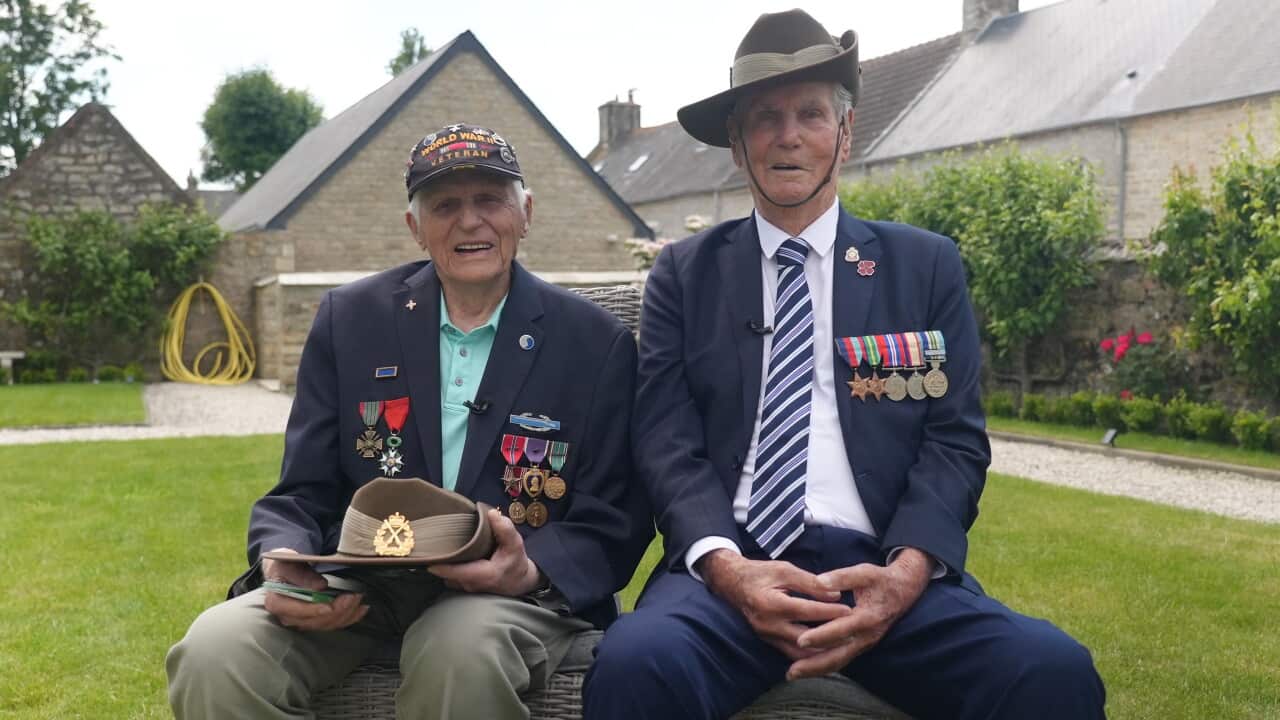 Eighty years on from D-Day, two World War Two veterans come together to pay their respects