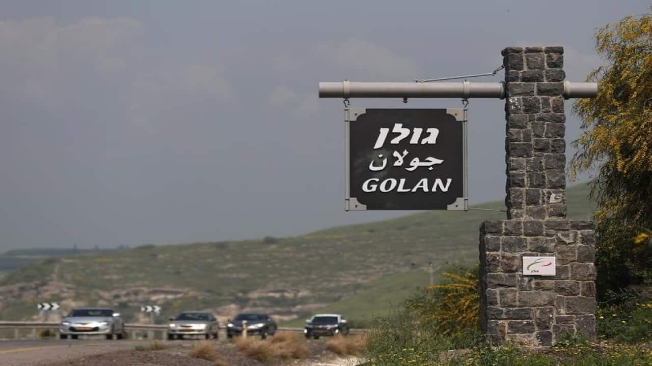 A sign at the 1967 Israeli-Syrian border point