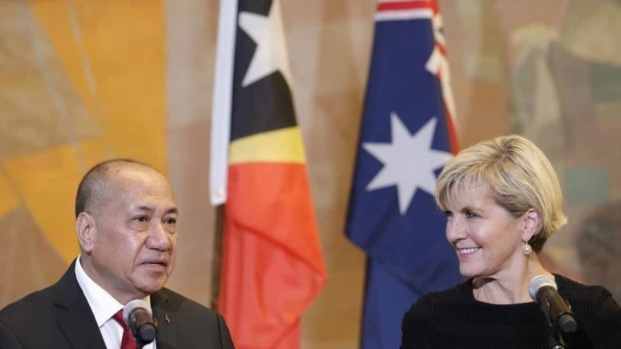 East Timor Minister Agio Pereira and Foreign Minister Julie Bishop