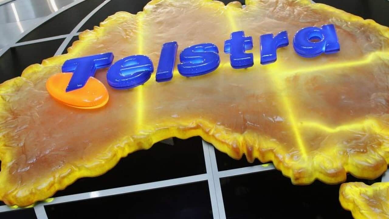 Telstra logo on map of Australia