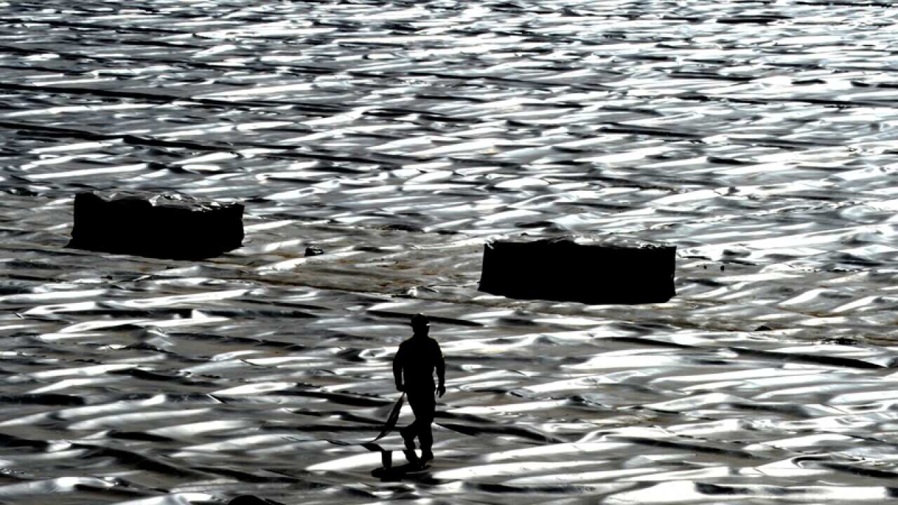 A Santos construction worker at a water management system in NSW