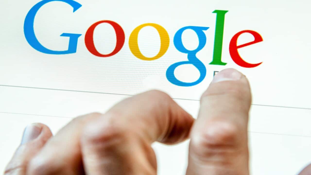 A person prepares to search the internet with the Google search engine
