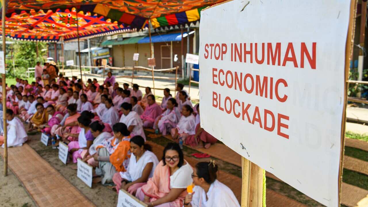 Manipuri women protest during curfew in Imphal, India - 18 Jul 2023