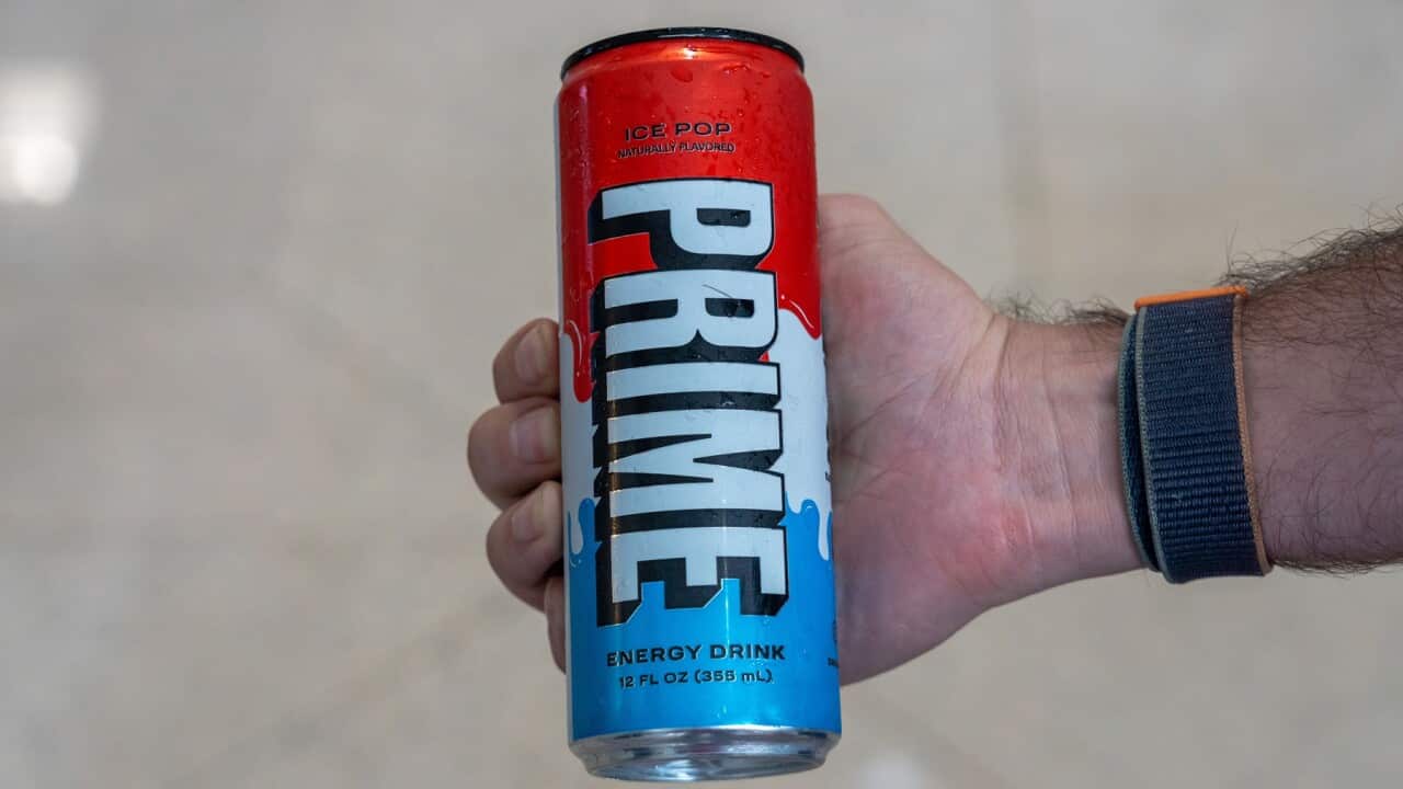 A can of PRIME, a beverage brand founded by the YouTube stars Logan Paul and KSI