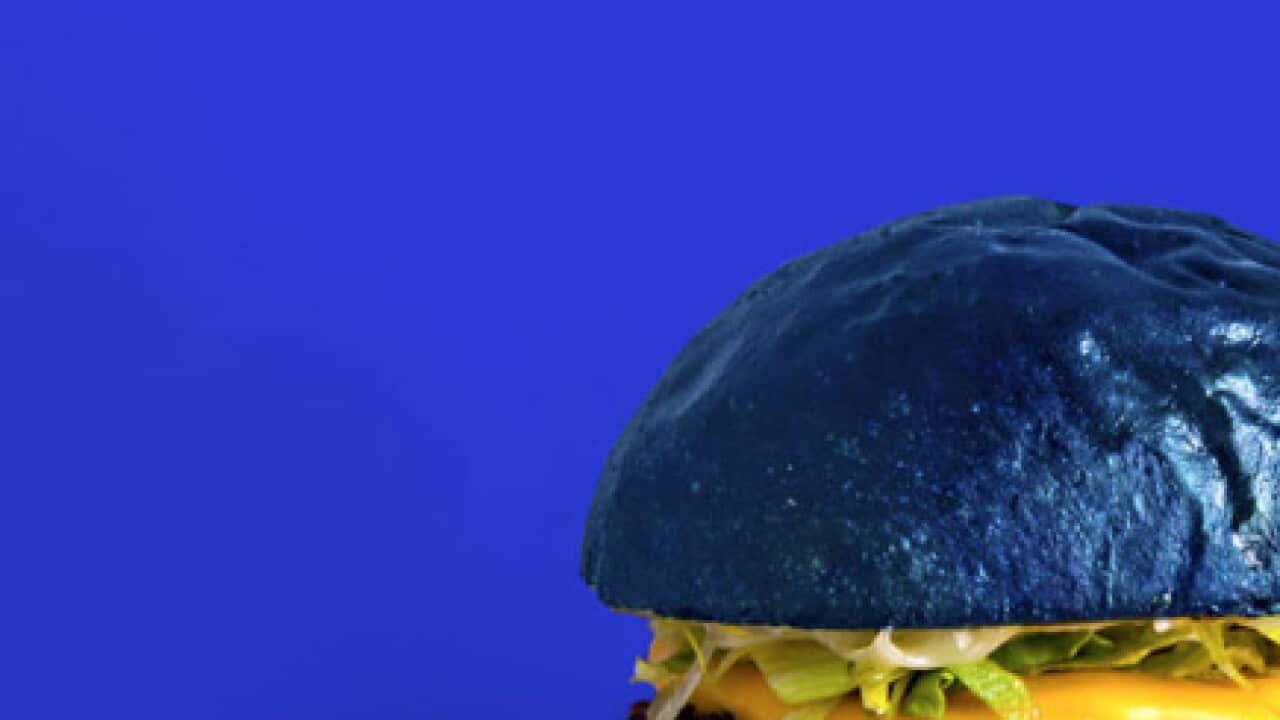 Blue burger by gourmet burger chain Blend in Paris