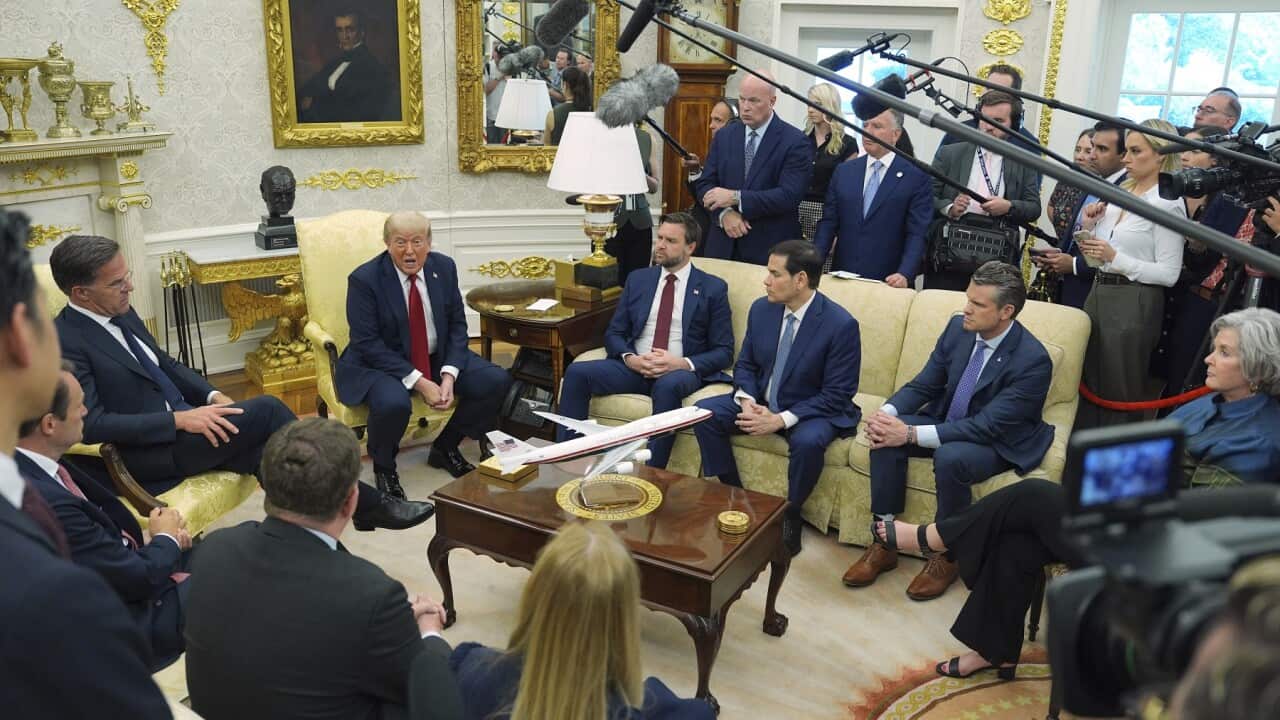 NATO Secretary General Mark Rutte, from left, meets with President Donald Trump (AAP)