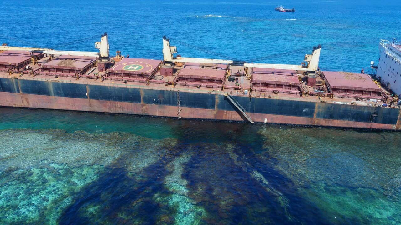 The MV Solomon Trader ship which ran aground on 5 February.