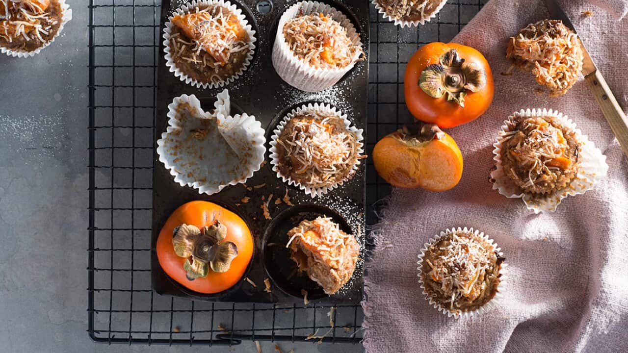 Persimmon and coconut muffins