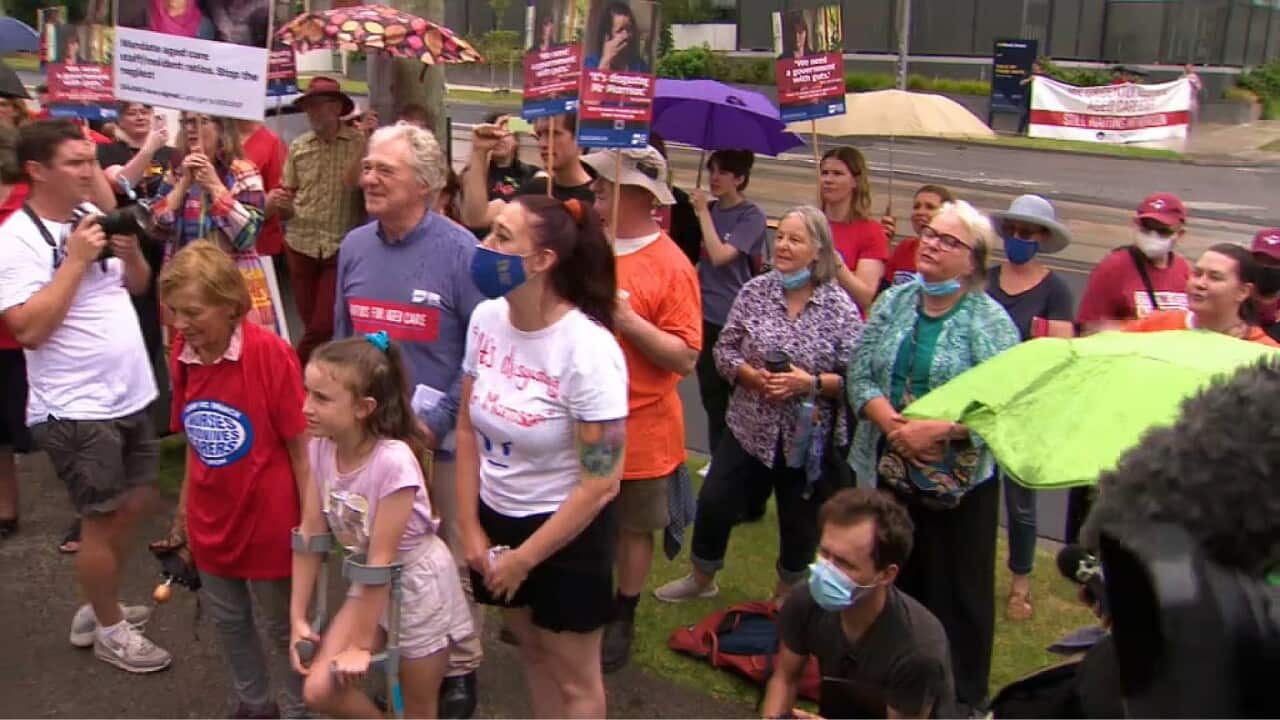 Protesters in VIctoria demanding the federal government take action on aged care