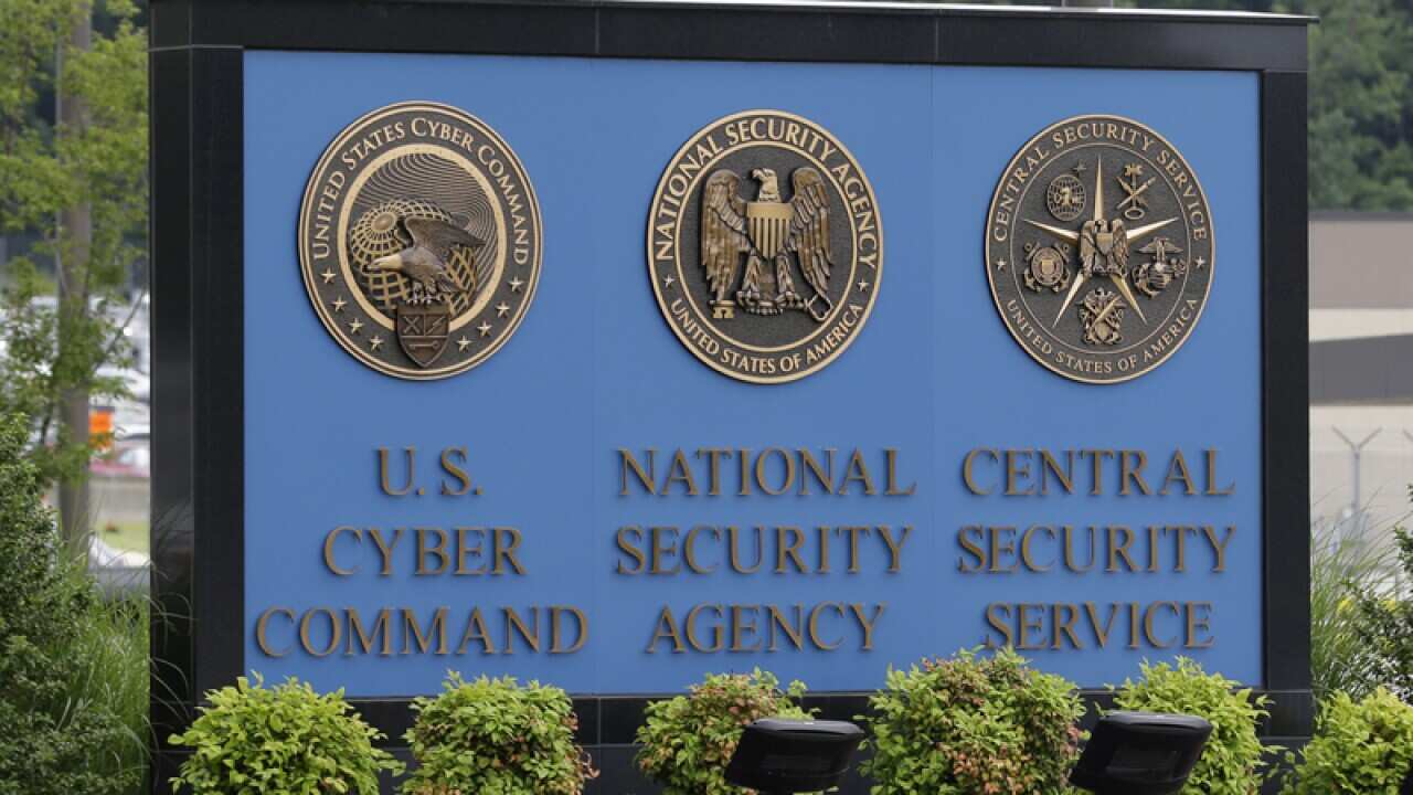 A sign outside the National Security Agency campus in Fort Meade, Md.