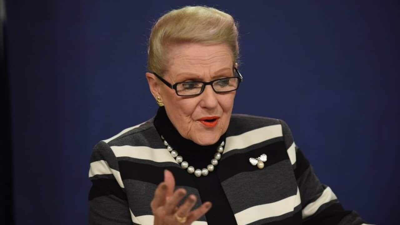 Speaker of the House of Representatives Bronwyn Bishop speaks to the media at a news conference in Sydney, Saturday, July 18, 2015. (AAP Image/Mick Tsikas) NO ARCHIVING