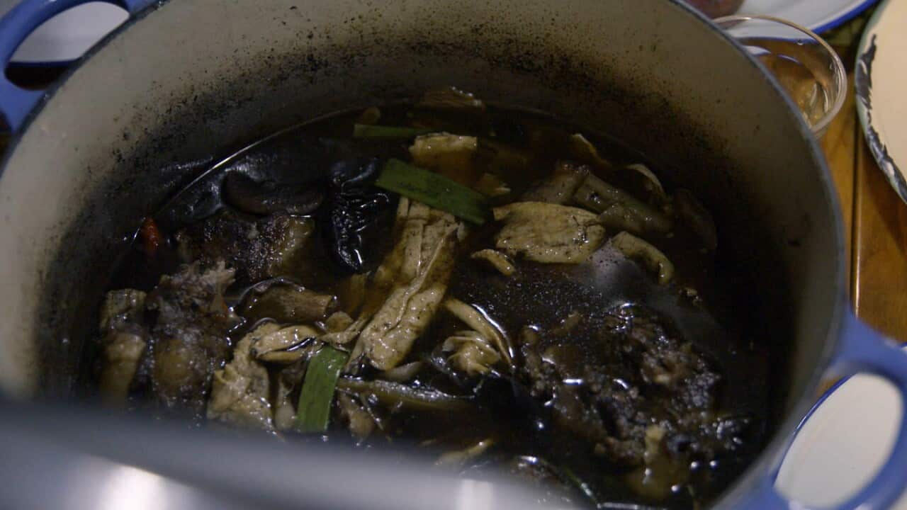 Chinese braised oxtail with mushrooms and tofu skin