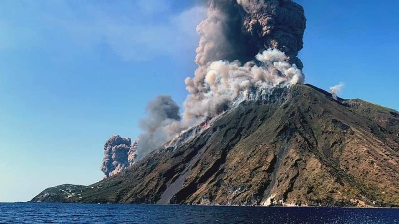 The huge cloud billowing from the volcano on Stromboli