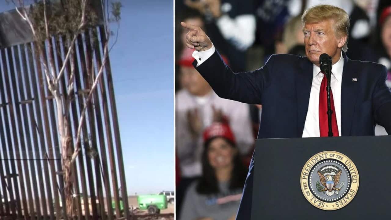 A section of wall the United States government is building on its southern border has blown into Mexico