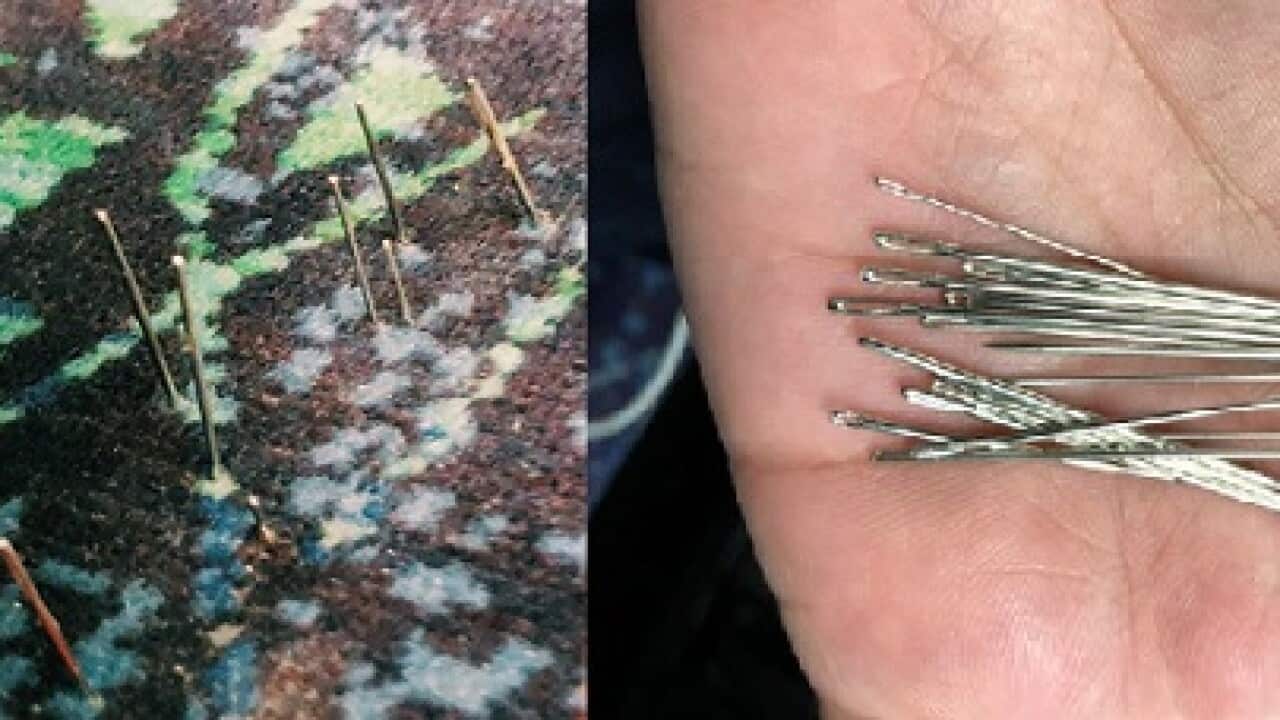 needle in train seat