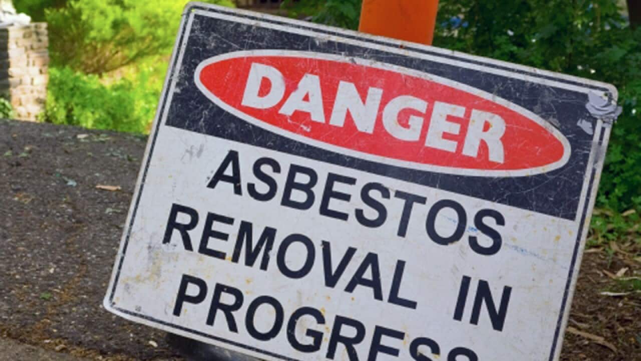 An asbestos warning sign