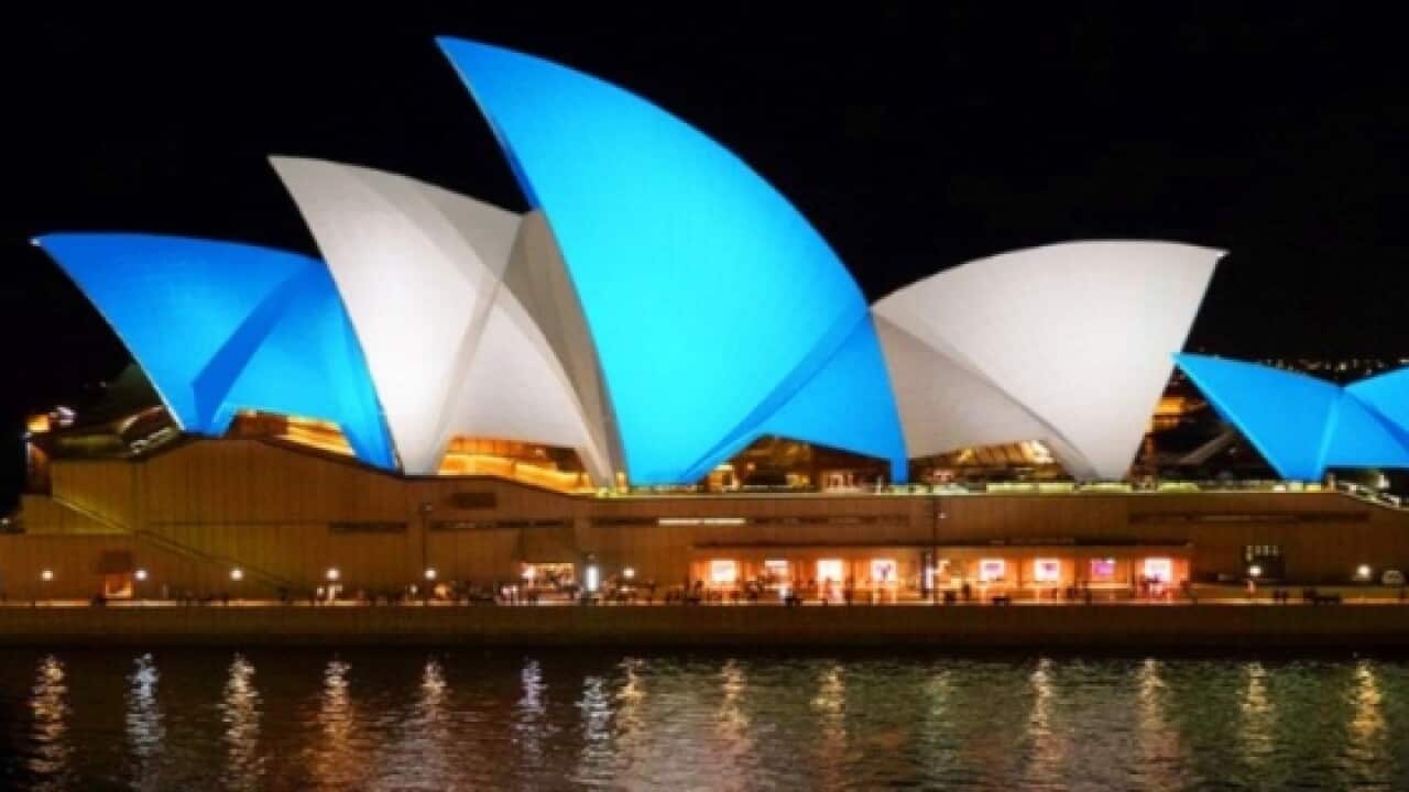 In the colors of Israel, the Sydney Opera House