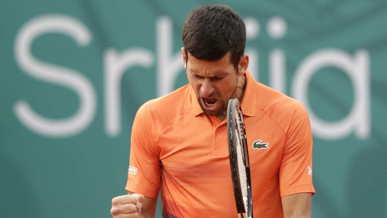 Novak Djokovic of Serbia reacts during his quarter final match of the Serbia Open tennis tournament against Miomir Kecmanovic of Serbia in Belgrade, Serbia, 21 April 2022. EPA/ANDREJ CUKIC