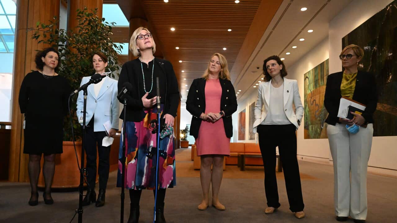 Independent members at a Parliament House press conference in Canberra