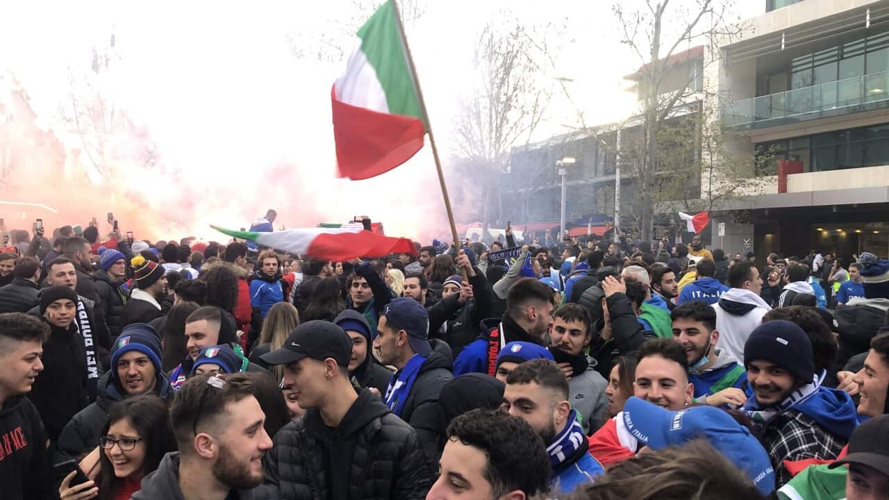 Italy fans celebrate in Melbourne's Lygon St