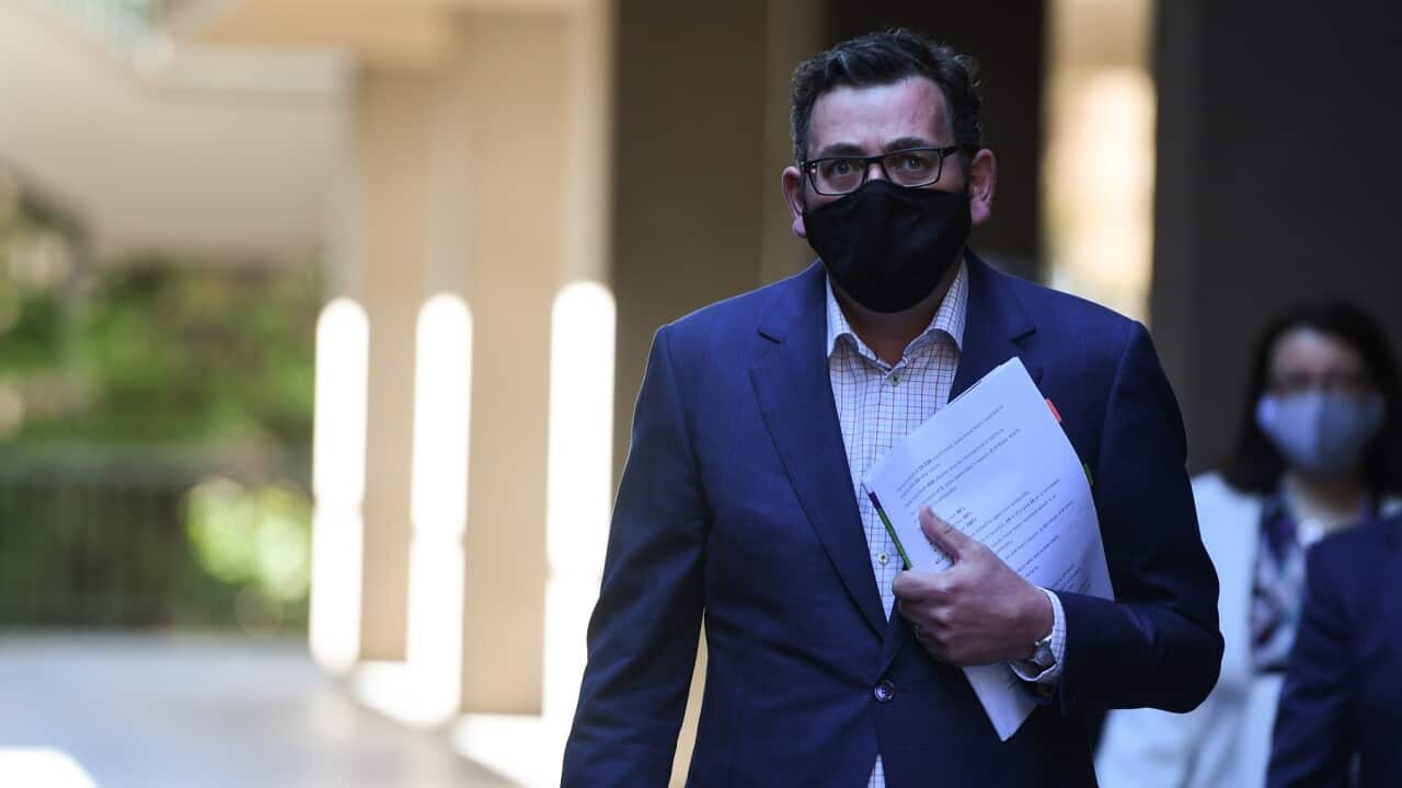 Victorian Premier Daniel Andrews arrives to a press conference