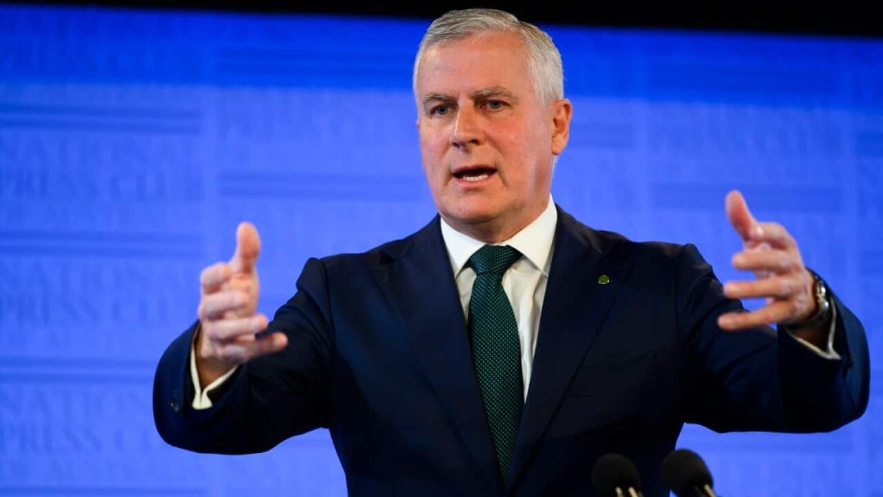 Deputy Prime Minister Michael McCormack is seen speaking at the National Press Club in Canberra, Tuesday, April 30, 2019. (AAP Image/Rohan Thomson) NO ARCHIVING