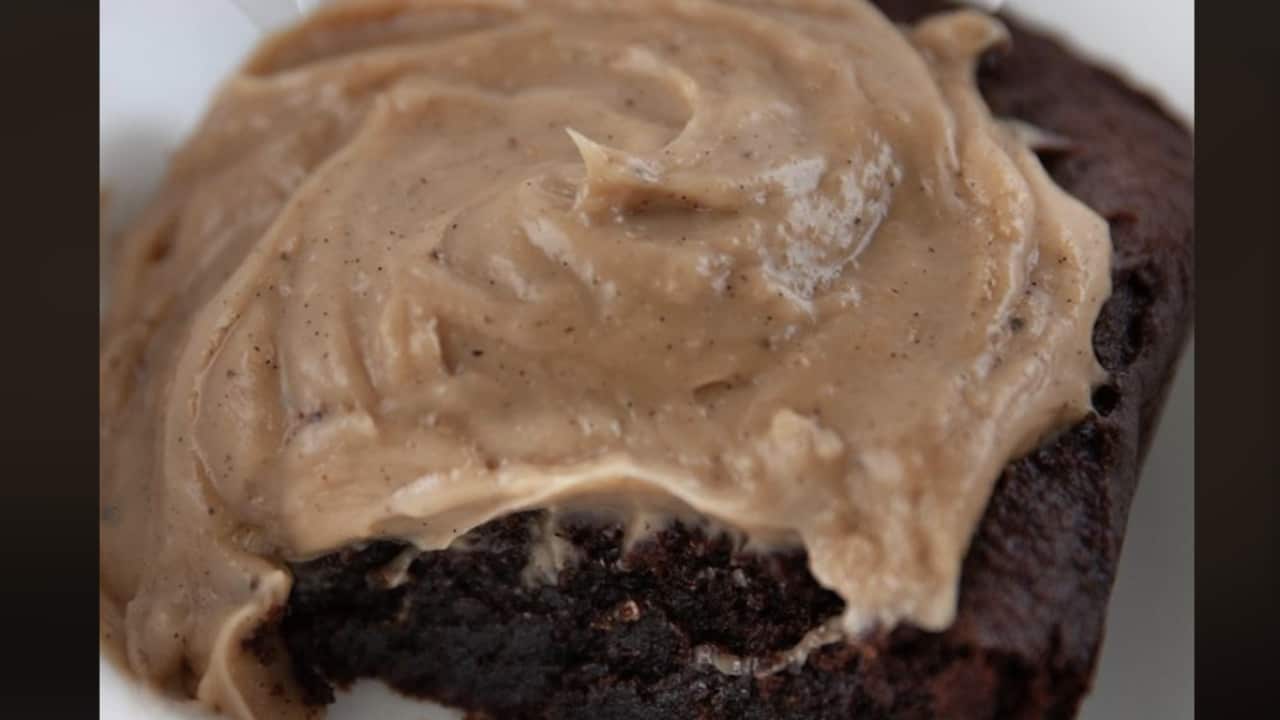 Pumpkin brownie pudding with peanut butter sauce