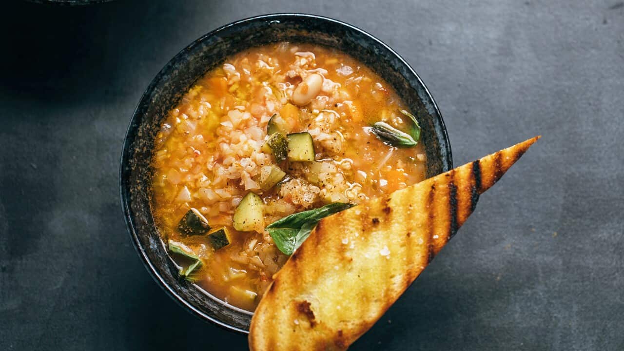 Sausage and brown rice minestrone SBS The Cook Up with Adam Liaw