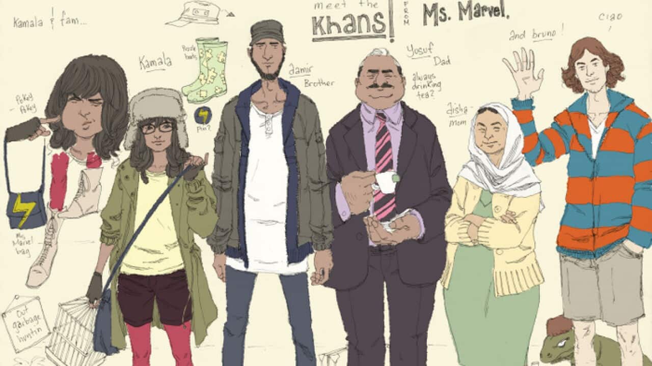 Kamala Khan, second from left, and family