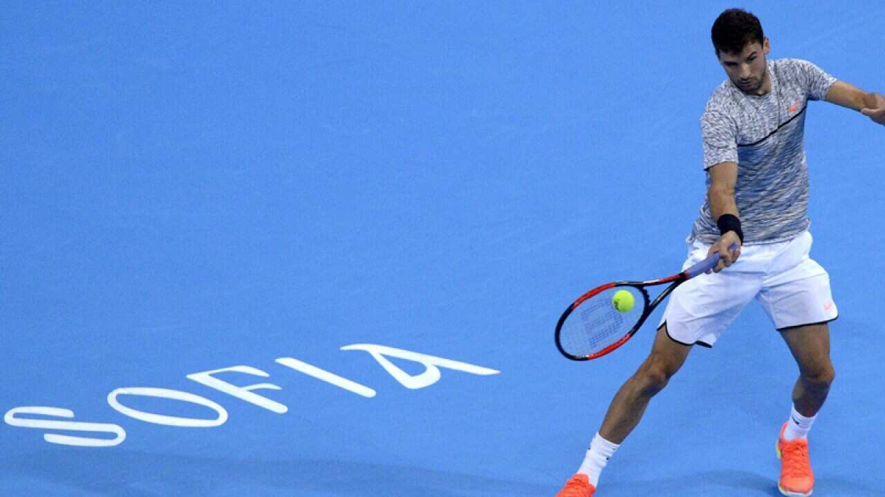 Grigor Dimitrov (Bulgaria) in action against Nikoloz Basilashvili