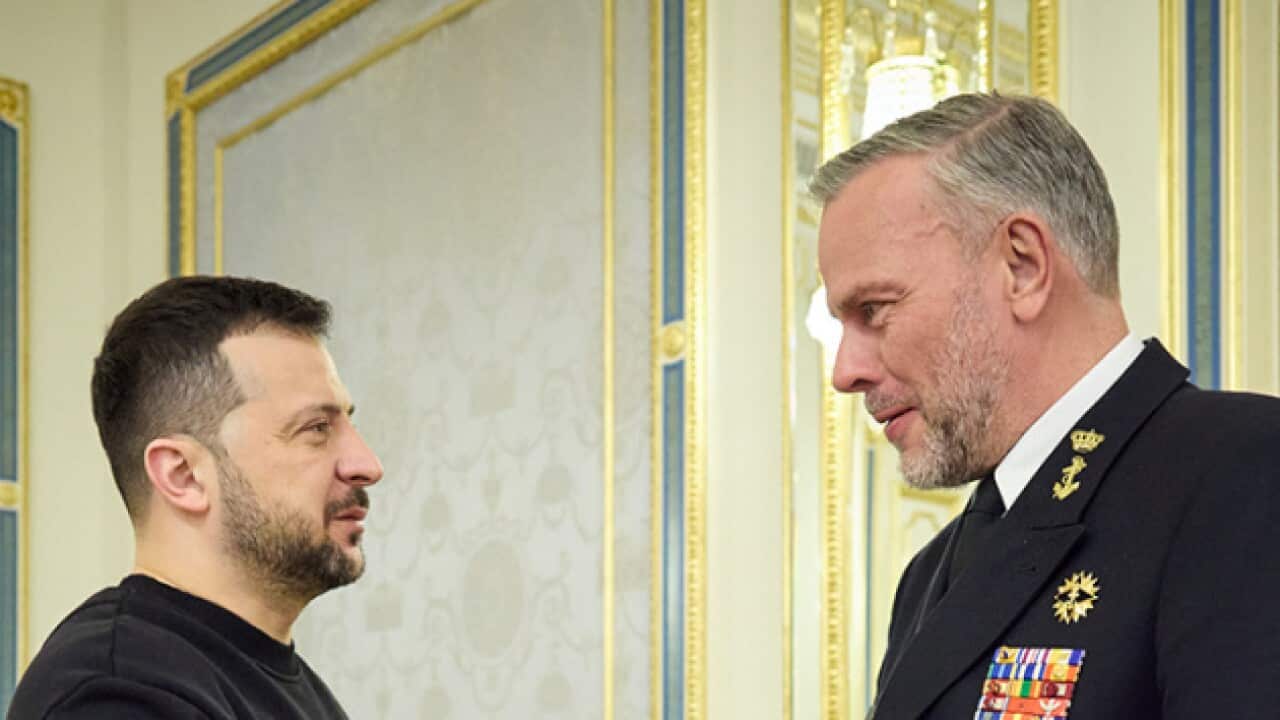 Ukrainian President Volodymyr Zelenskyy and Admiral Robert Bauer, Chair of the NATO Military Committee, Kyiv..jpg