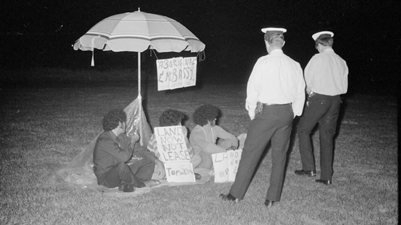 Aboriginal Embassy in front of Australian Parliament in 1971