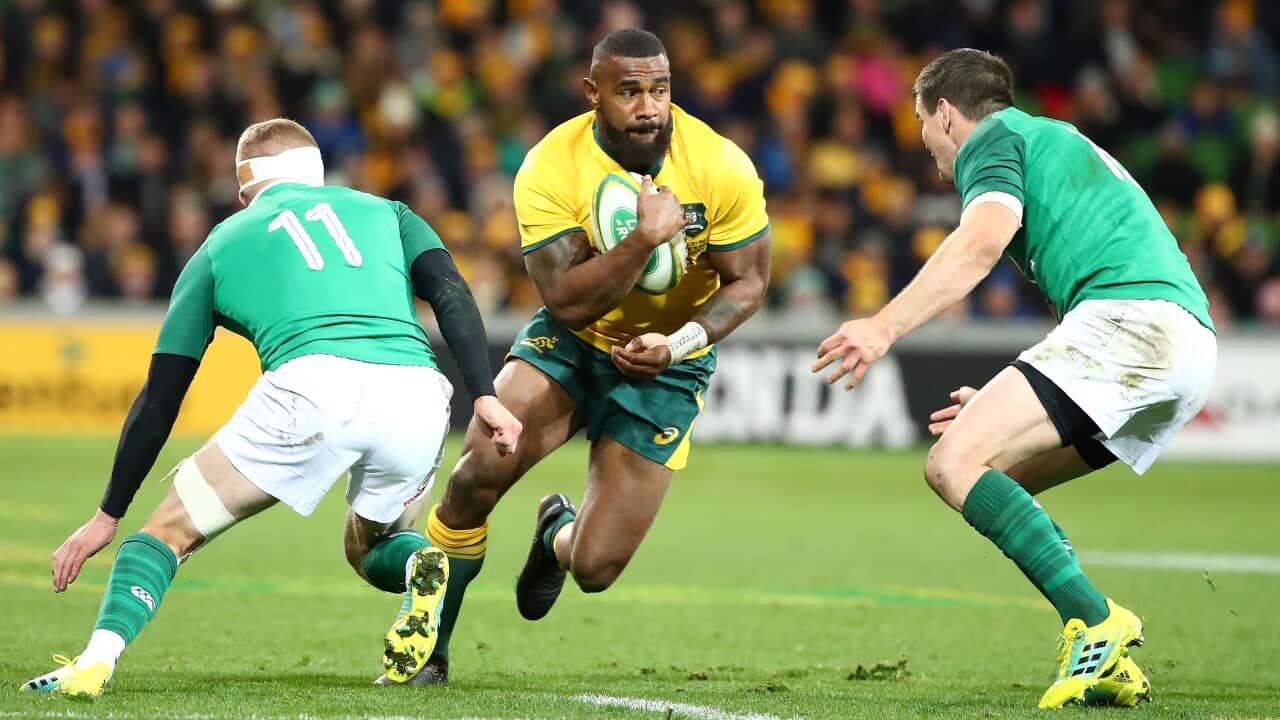 Marika Koroibete of the Wallabies in the second test against Ireland