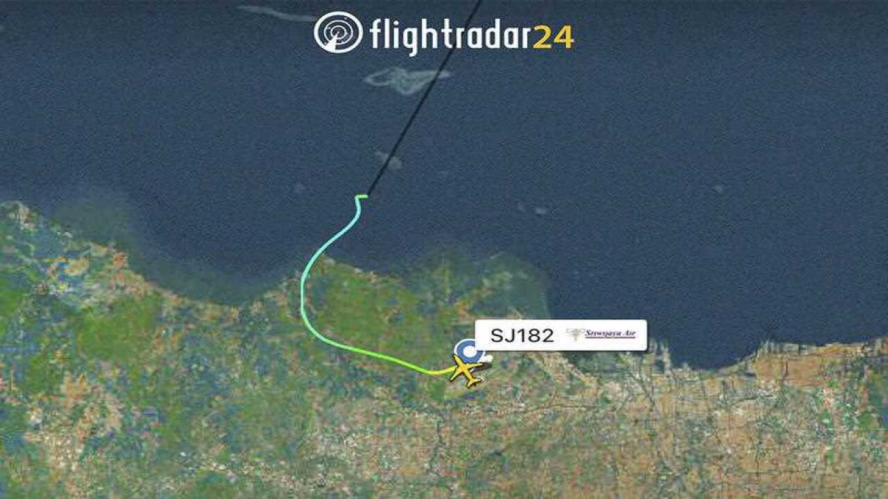 This radar image shows the flight path of Indonesian Sriwijaya Air Flight 182 before it dropped off radar, Saturday, Jan. 9, 2021.