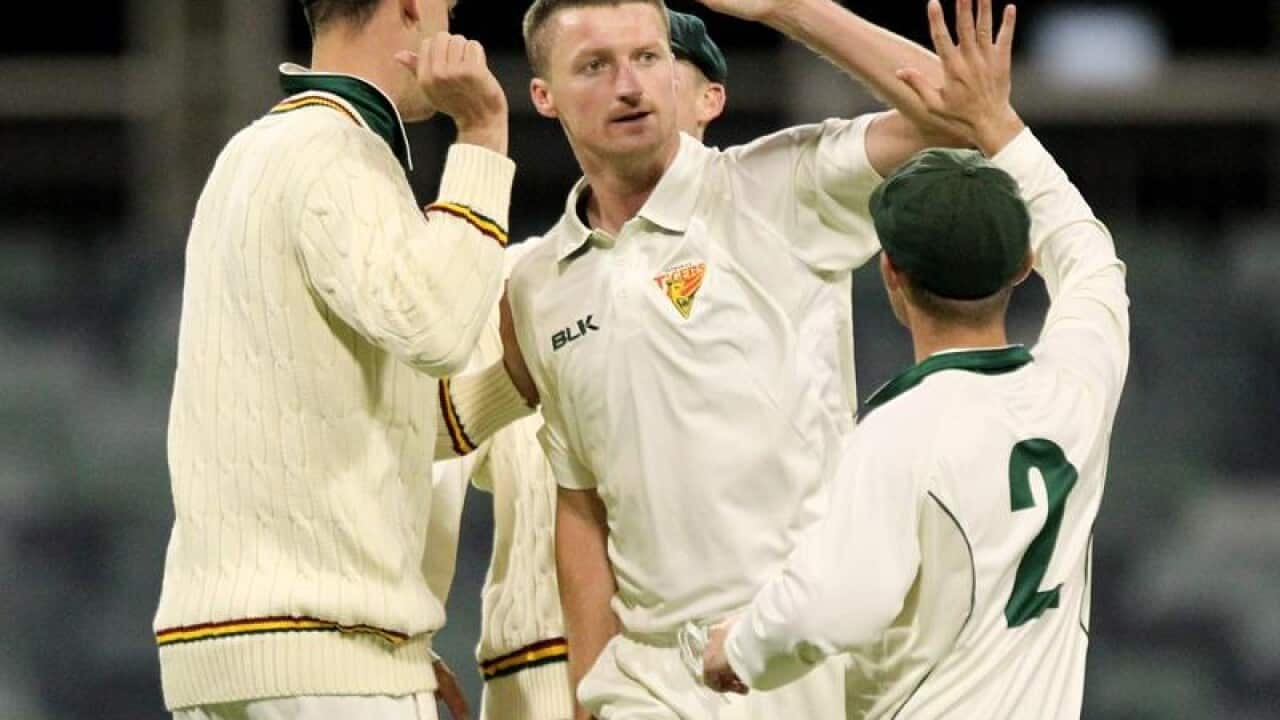 Jackson Bird celebrates a wicket
