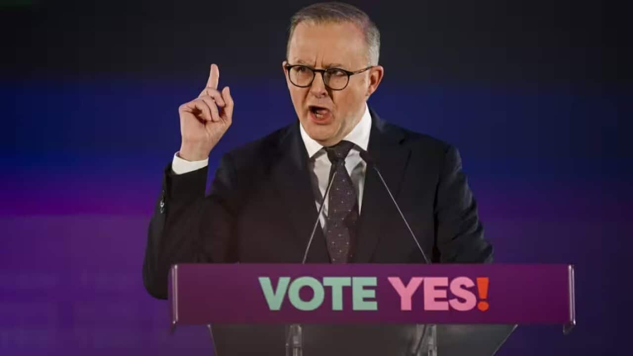 Prime Minister Anthony Albanese announces Referendum Day during the Yes23 official campaign launch in Adelaide (AAP) Source: AAP / MARK BRAKE