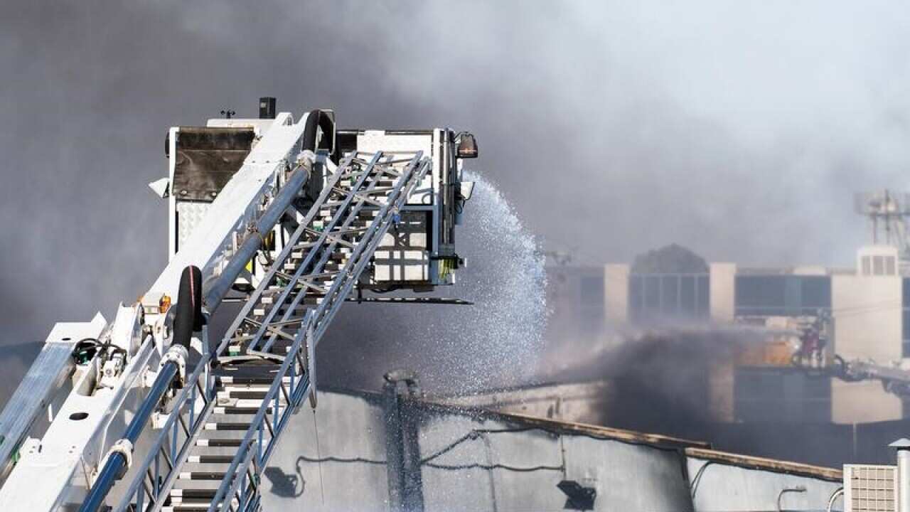 A view from nearby a factory fire in north Melbourne