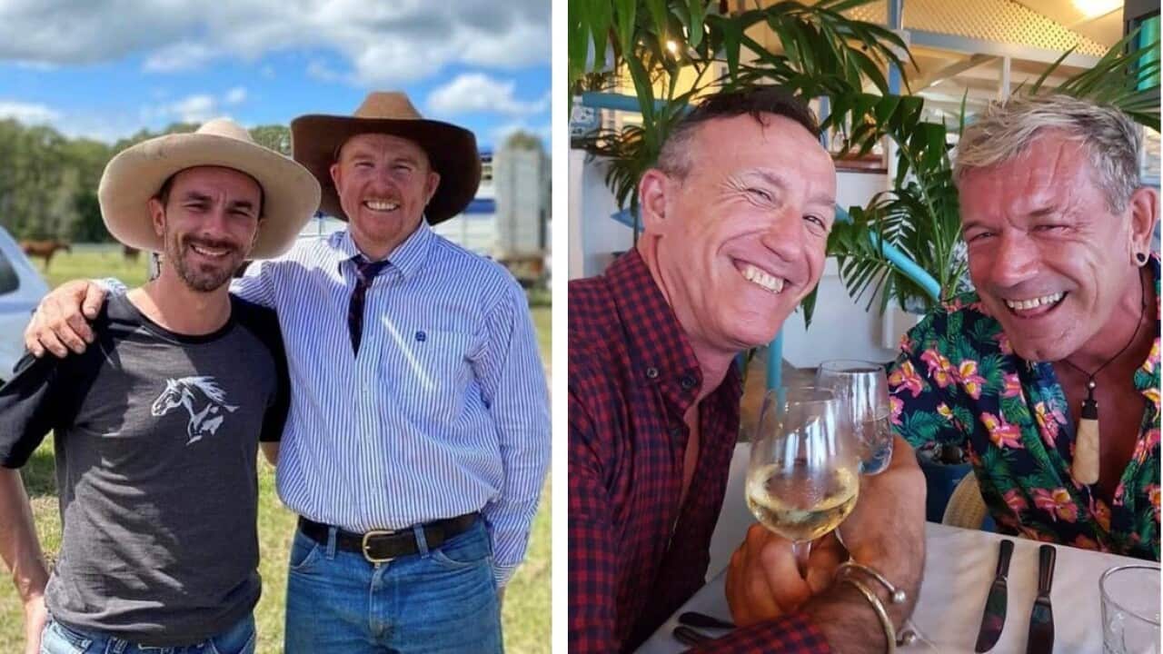 Couples Miki Velickovski and Dan Smith (L), Trajce Kosta and Anthony Van Hoek (R)