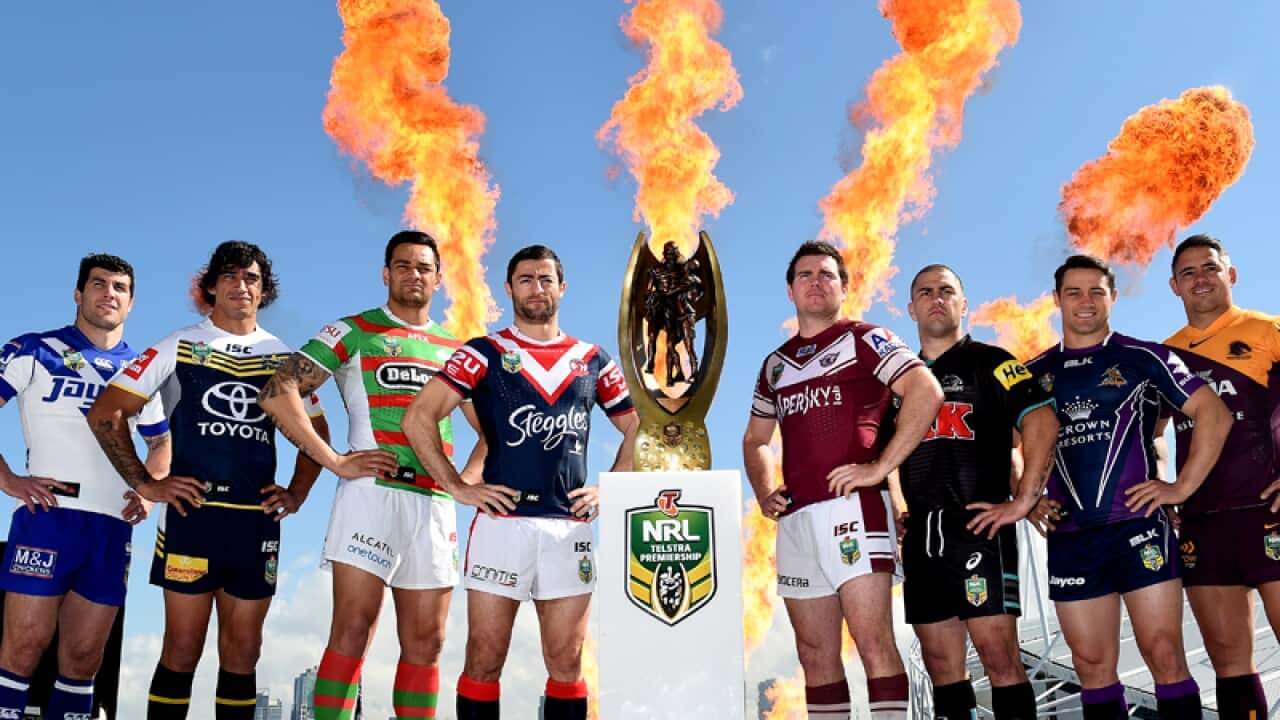 (L-R) NRL captains from the eight teams