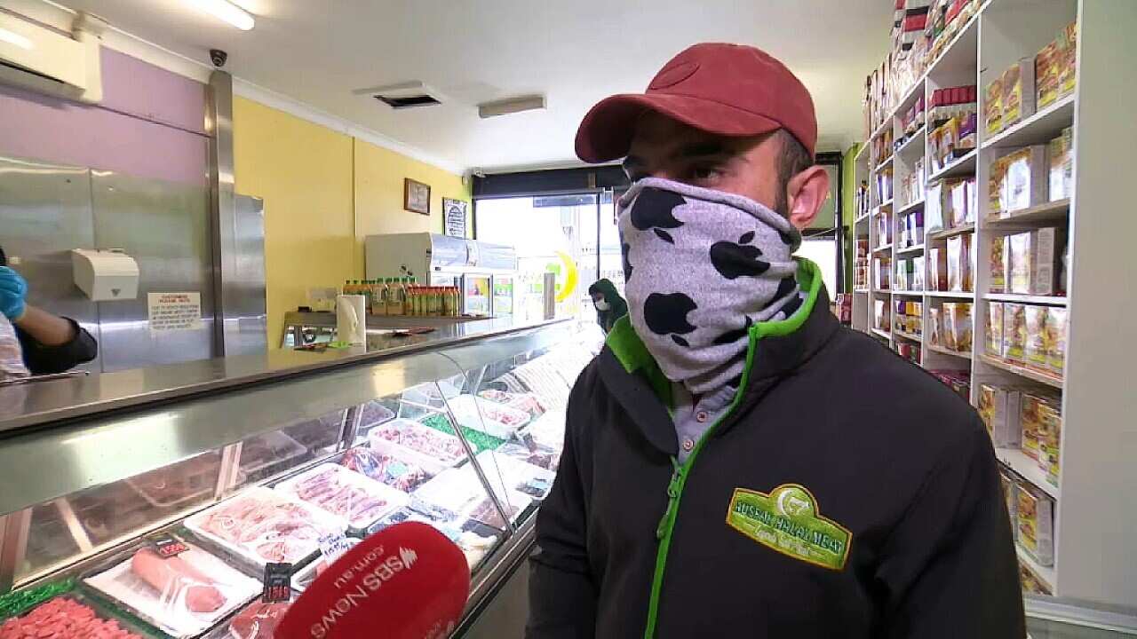 Butcher Mubeen Riaz says the lockdown is a big blow to his business (SBS)
