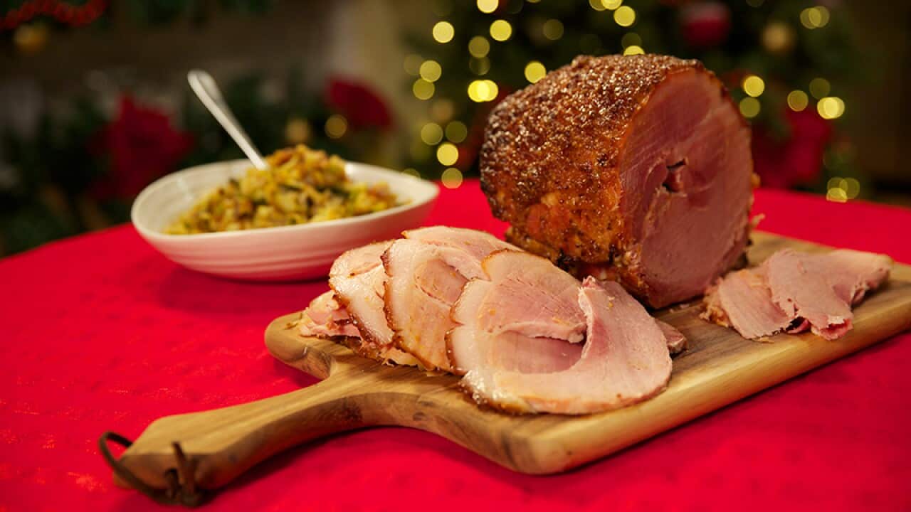 Christmas ham with bubble and squeak
