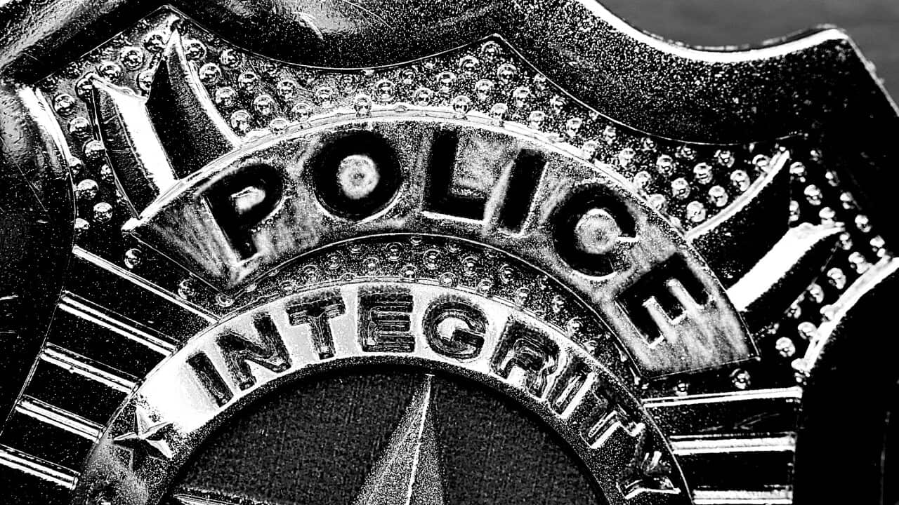 Police badge partial view