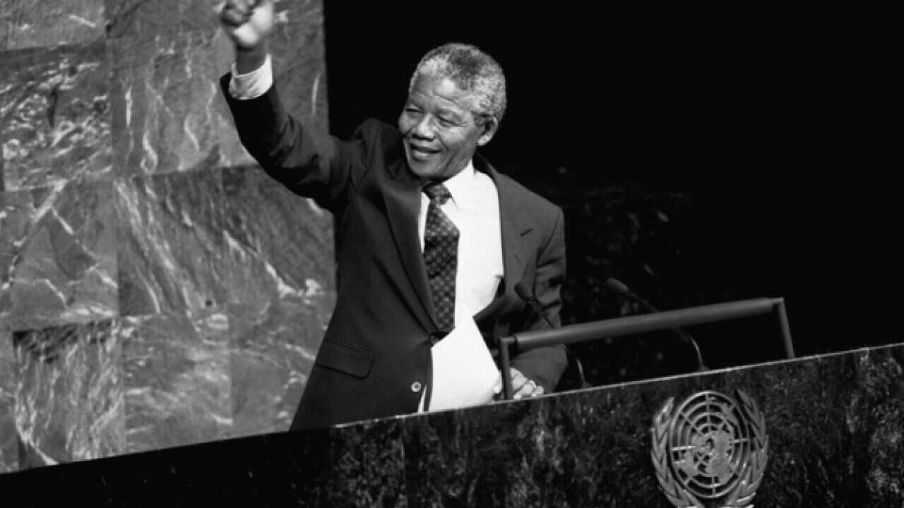 Making history: Mandela addressing the United Nations in 1990, shortly after being released from prison.