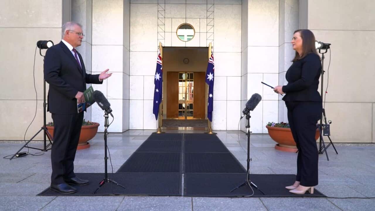 Prime Minister Scott Morrison is interviewed by SBS Chief Political Correspondent Anna Henderson